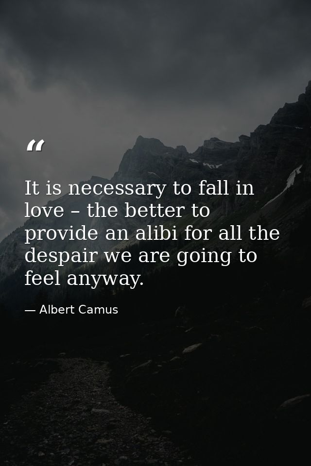 It is necessary to fall in love – the better to provide an alibi for all the despair we are going to feel anyway. — Albert Camus