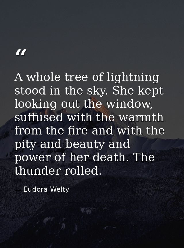 A whole tree of lightning stood in the sky. She kept looking out the window, suffused with the warmth from the fire and  — Eudora Welty