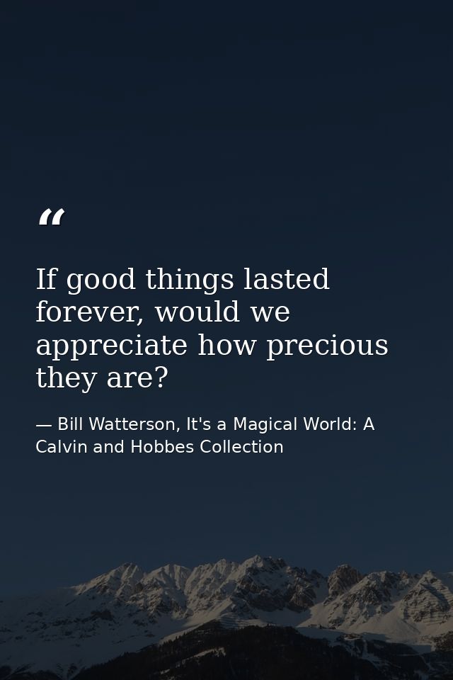 If good things lasted forever, would we appreciate how precious they are? — Bill Watterson, It's a Magical World: A Calvin and Hobbes Collection