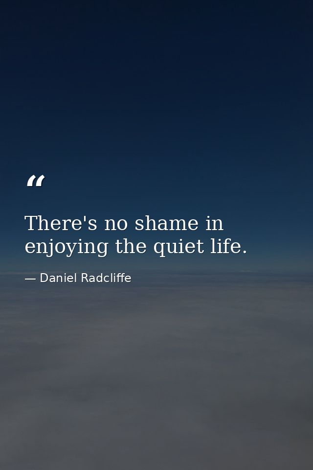 There's no shame in enjoying the quiet life. — Daniel Radcliffe