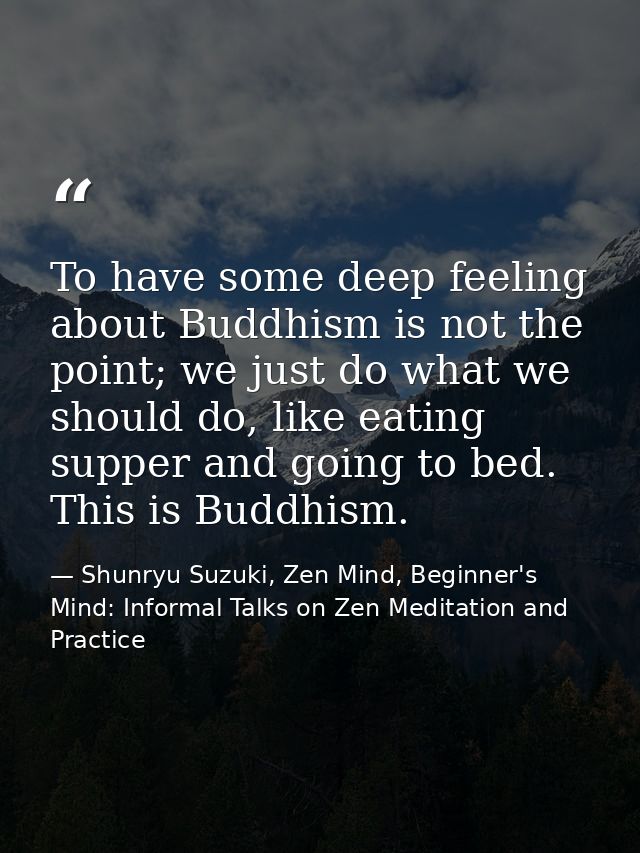 To have some deep feeling about Buddhism is not the point; we just do what we should do, like eating supper and going to — Shunryu Suzuki, Zen Mind, Beginner's Mind: Informal Talks on Zen Meditation and Practice