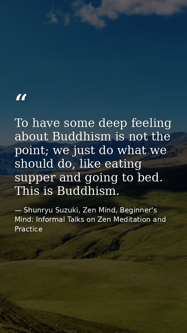 To have some deep feeling about Buddhism is not the point; we just do what we should do, like eating supper and going to — Shunryu Suzuki, Zen Mind, Beginner's Mind: Informal Talks on Zen Meditation and Practice