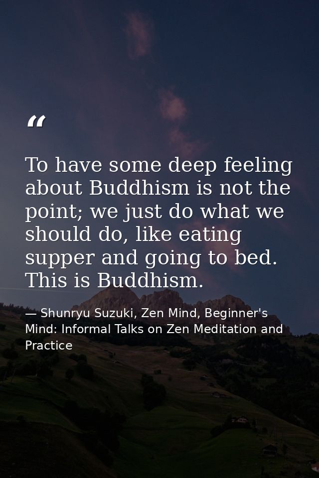 To have some deep feeling about Buddhism is not the point; we just do what we should do, like eating supper and going to — Shunryu Suzuki, Zen Mind, Beginner's Mind: Informal Talks on Zen Meditation and Practice