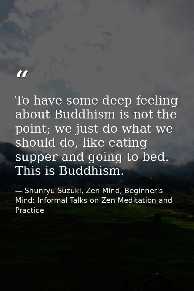 To have some deep feeling about Buddhism is not the point; we just do what we should do, like eating supper and going to — Shunryu Suzuki, Zen Mind, Beginner's Mind: Informal Talks on Zen Meditation and Practice