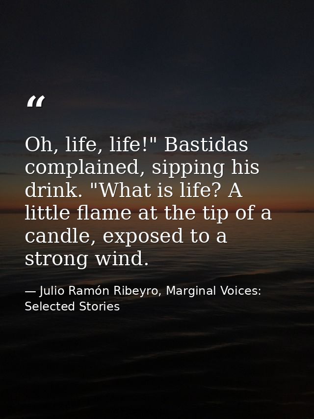 Oh, life, life!" Bastidas complained, sipping his drink. "What is life? A little flame at the tip of a candle, exposed t — Julio Ramón Ribeyro, Marginal Voices: Selected Stories