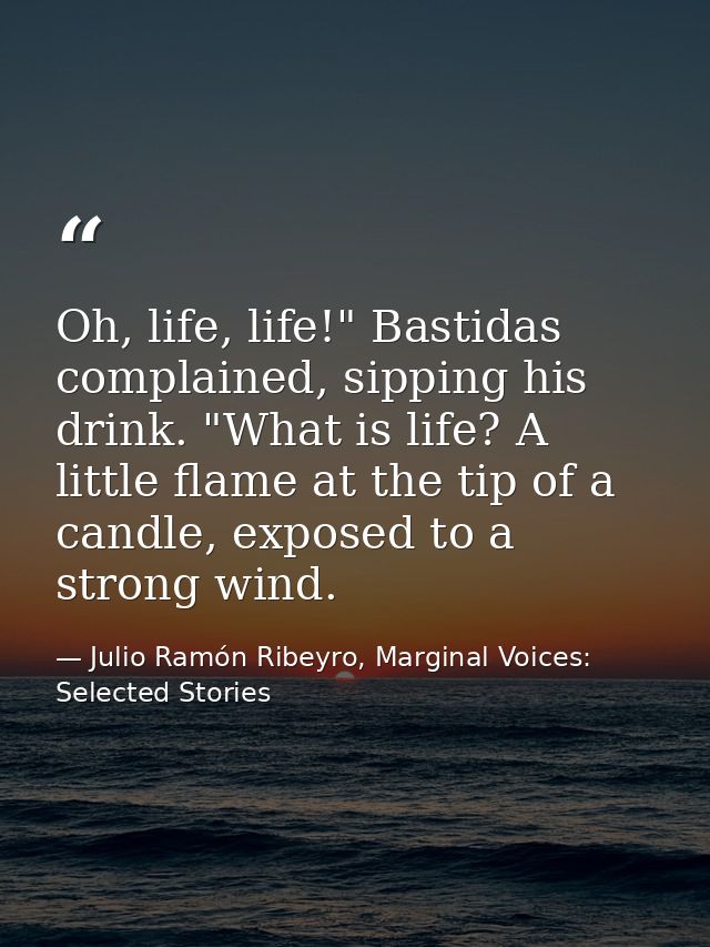 Oh, life, life!" Bastidas complained, sipping his drink. "What is life? A little flame at the tip of a candle, exposed t — Julio Ramón Ribeyro, Marginal Voices: Selected Stories