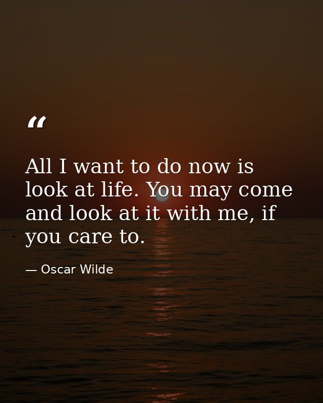 All I want to do now is look at life. You may come and look at it with me, if you care to. — Oscar Wilde