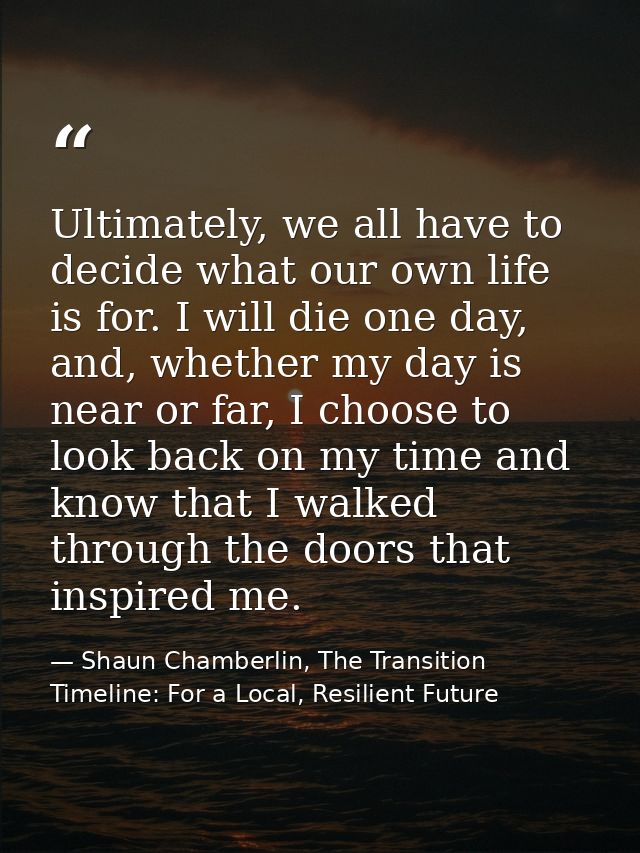 Ultimately, we all have to decide what our own life is for. I will die one day, and, whether my day is near or far, I ch — Shaun Chamberlin, The Transition Timeline: For a Local, Resilient Future