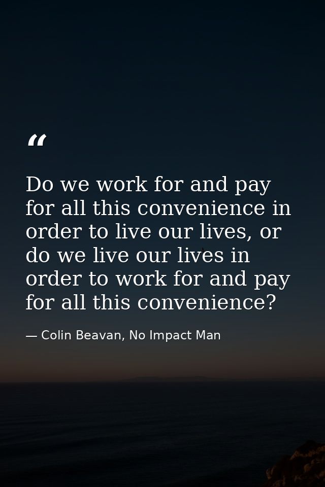 Do we work for and pay for all this convenience in order to live our lives, or do we live our lives in order to work for — Colin Beavan, No Impact Man