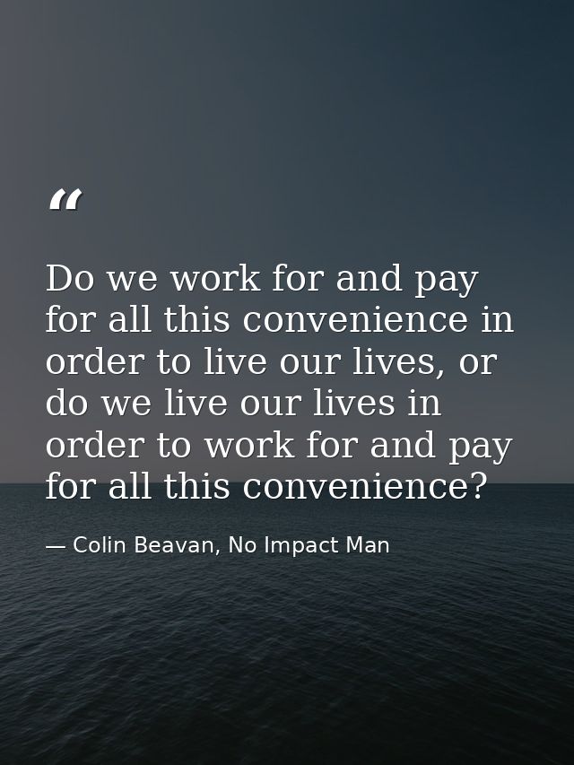 Do we work for and pay for all this convenience in order to live our lives, or do we live our lives in order to work for — Colin Beavan, No Impact Man