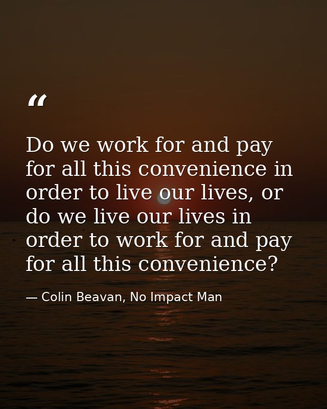 Do we work for and pay for all this convenience in order to live our lives, or do we live our lives in order to work for — Colin Beavan, No Impact Man