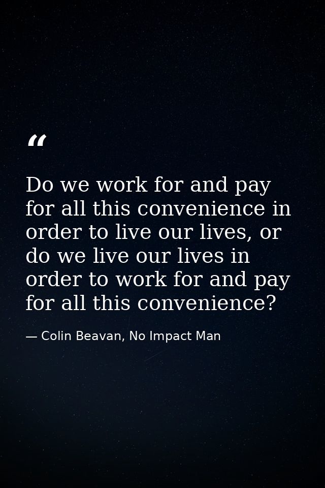 Do we work for and pay for all this convenience in order to live our lives, or do we live our lives in order to work for — Colin Beavan, No Impact Man