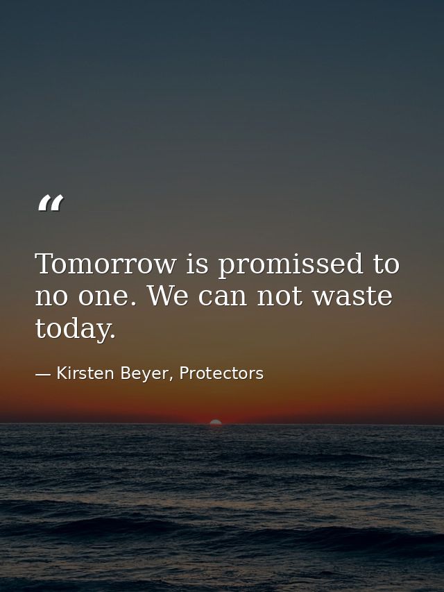 Tomorrow is promissed to no one. We can not waste today. — Kirsten Beyer, Protectors
