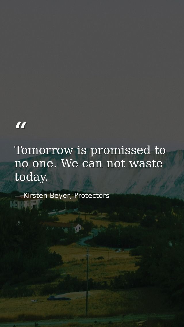 Tomorrow is promissed to no one. We can not waste today. — Kirsten Beyer, Protectors
