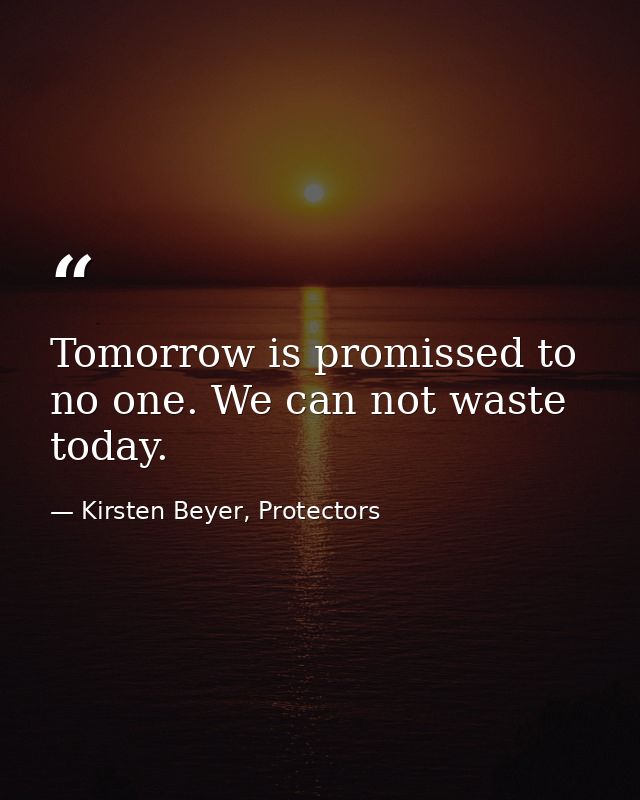 Tomorrow is promissed to no one. We can not waste today. — Kirsten Beyer, Protectors