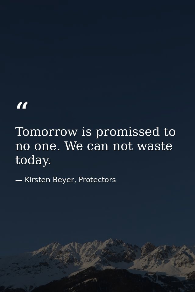 Tomorrow is promissed to no one. We can not waste today. — Kirsten Beyer, Protectors