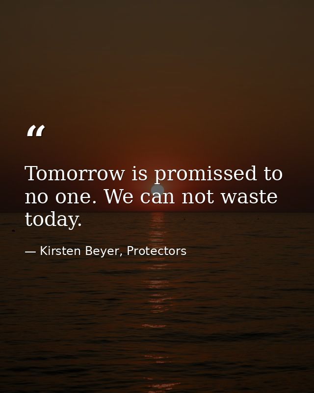 Tomorrow is promissed to no one. We can not waste today. — Kirsten Beyer, Protectors