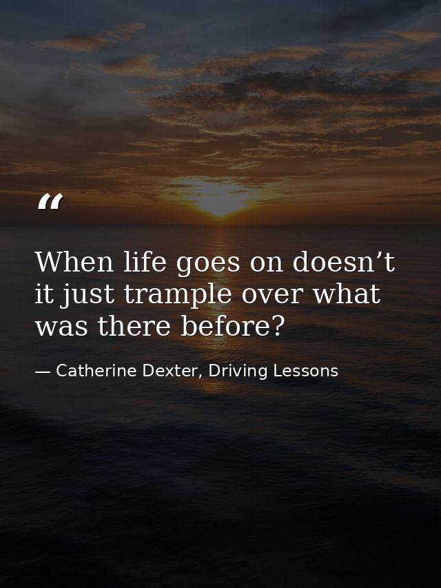 When life goes on doesn’t it just trample over what was there before? — Catherine Dexter, Driving Lessons