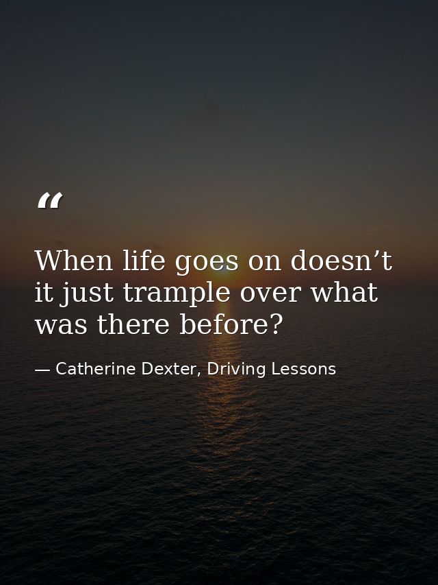 When life goes on doesn’t it just trample over what was there before? — Catherine Dexter, Driving Lessons