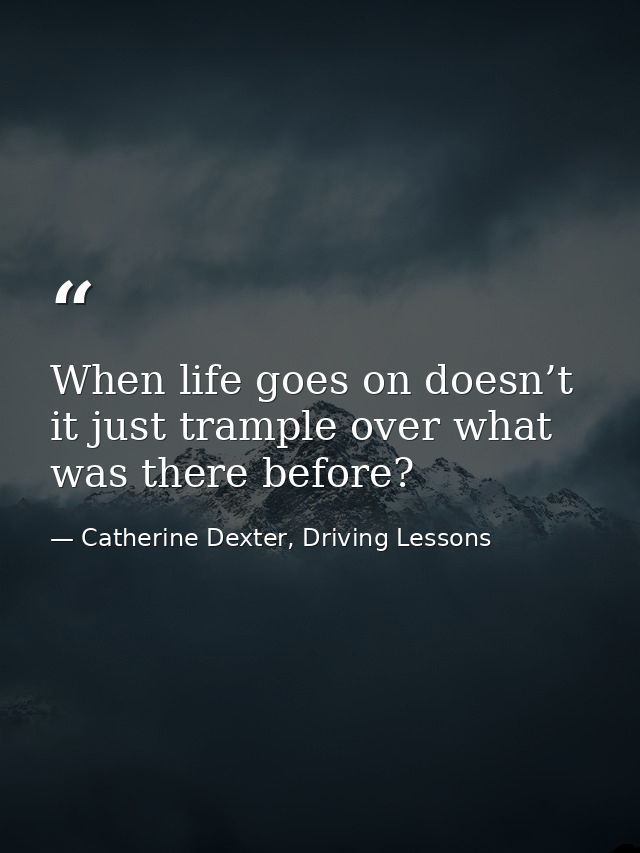 When life goes on doesn’t it just trample over what was there before? — Catherine Dexter, Driving Lessons