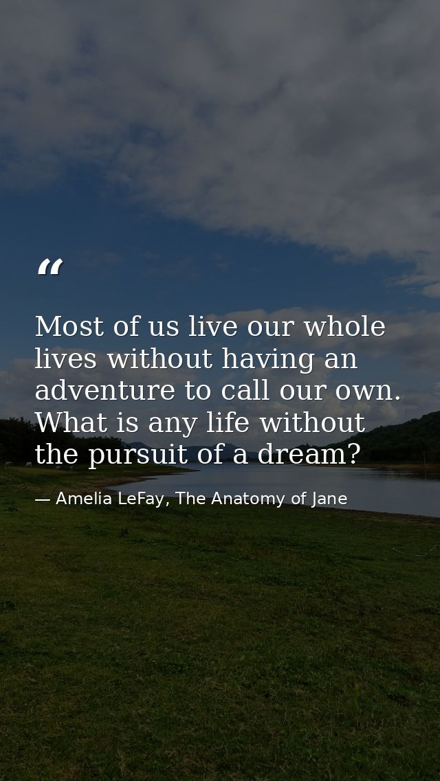 Most of us live our whole lives without having an adventure to call our own. What is any life without the pursuit of a d — Amelia LeFay, The Anatomy of Jane