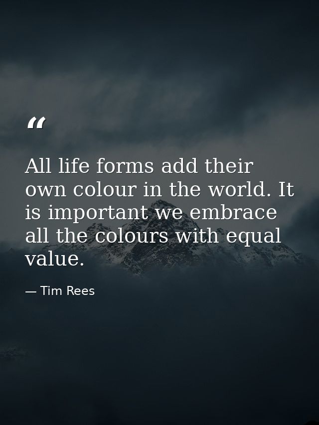 All life forms add their own colour in the world. It is important we embrace all the colours with equal value. — Tim Rees