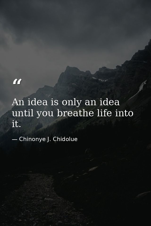 An idea is only an idea until you breathe life into it. — Chinonye J. Chidolue