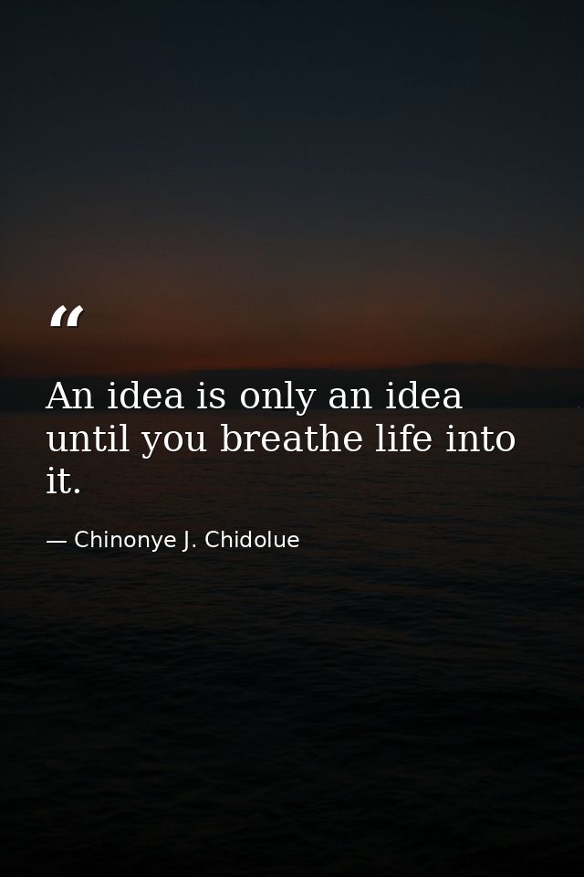 An idea is only an idea until you breathe life into it. — Chinonye J. Chidolue