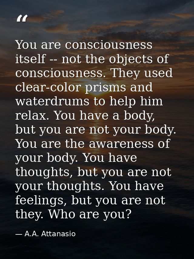 You are consciousness itself -- not the objects of consciousness. They used clear-color prisms and waterdrums to help hi — A.A. Attanasio