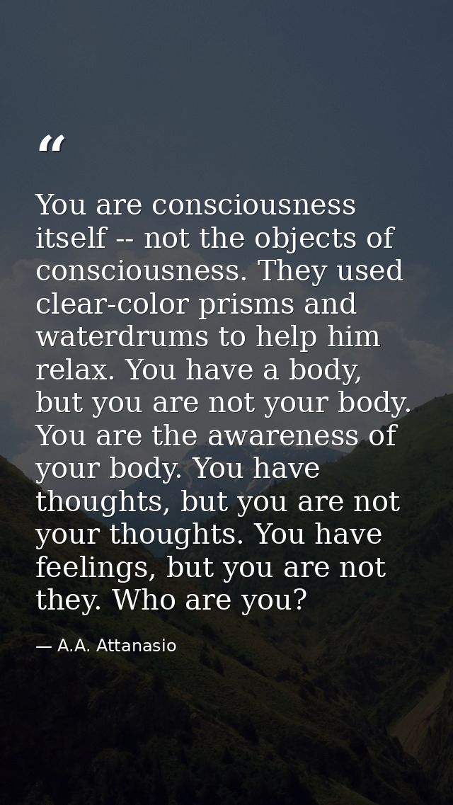 You are consciousness itself -- not the objects of consciousness. They used clear-color prisms and waterdrums to help hi — A.A. Attanasio