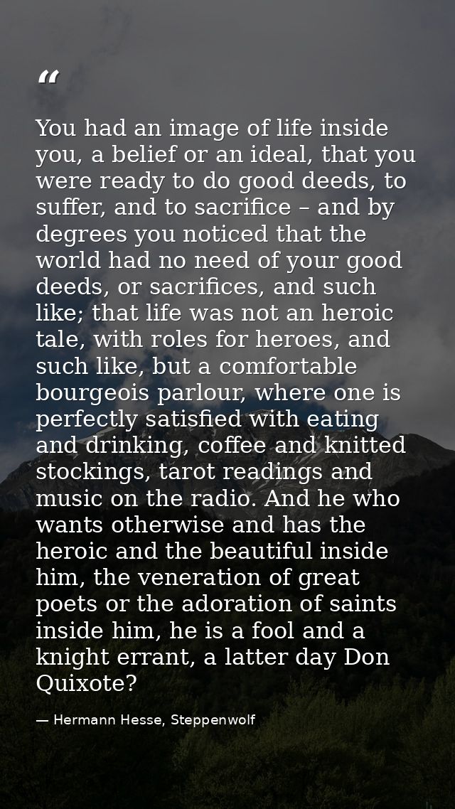 You had an image of life inside you, a belief or an ideal, that you were ready to do good deeds, to suffer, and to sacri — Hermann Hesse, Steppenwolf