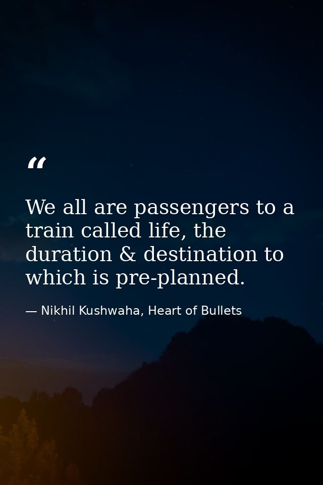 We all are passengers to a train called life, the duration & destination to which is pre-planned. — Nikhil Kushwaha, Heart of Bullets