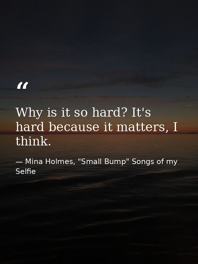 Why is it so hard? It's hard because it matters, I think. — Mina Holmes, "Small Bump" Songs of my Selfie