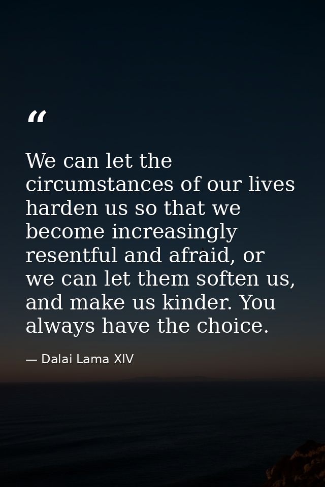 We can let the circumstances of our lives harden us so that we become increasingly resentful and afraid, or we can let t — Dalai Lama XIV
