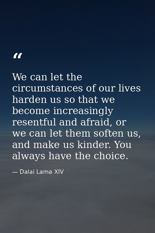 We can let the circumstances of our lives harden us so that we become increasingly resentful and afraid, or we can let t — Dalai Lama XIV