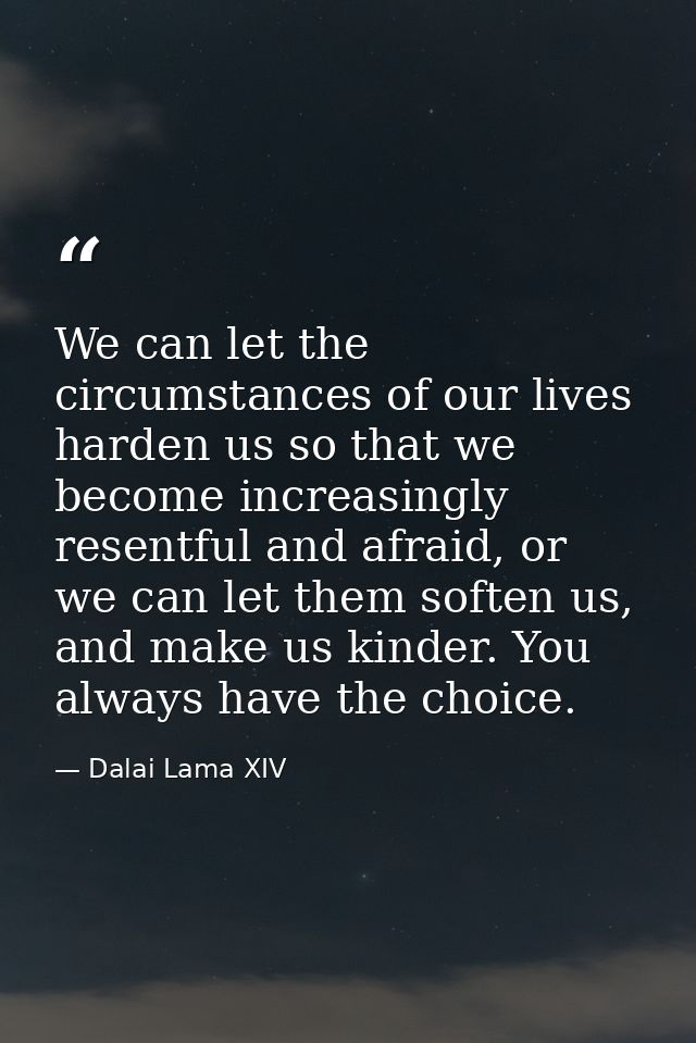 We can let the circumstances of our lives harden us so that we become increasingly resentful and afraid, or we can let t — Dalai Lama XIV