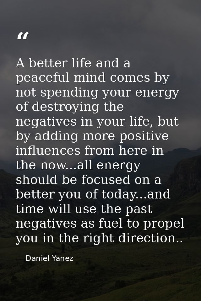 A better life and a peaceful mind comes by not spending your energy of destroying the negatives in your life, but by add — Daniel Yanez