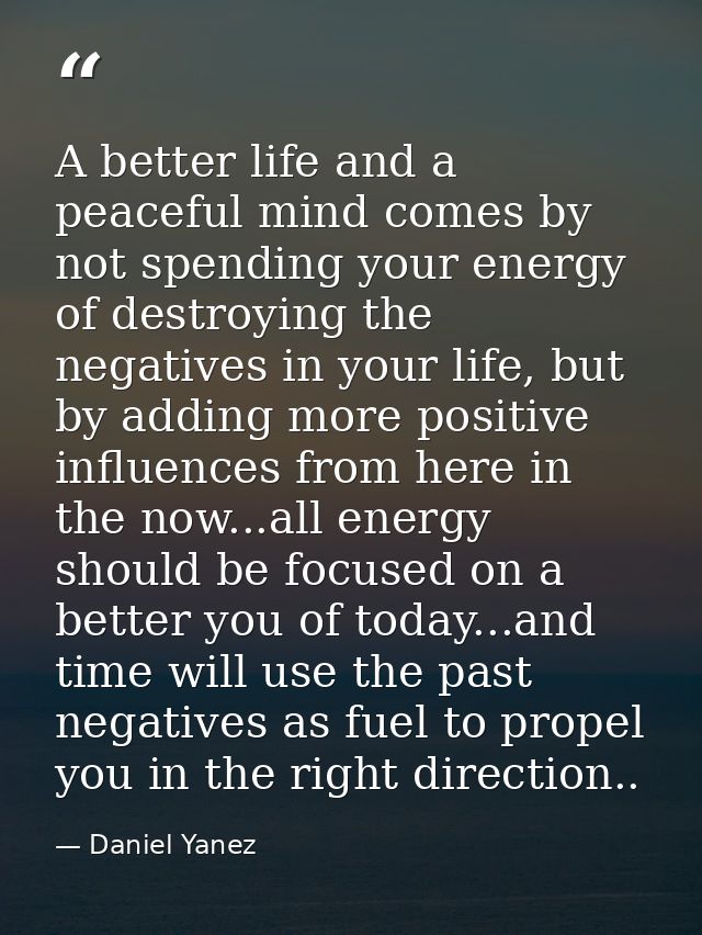 A better life and a peaceful mind comes by not spending your energy of destroying the negatives in your life, but by add — Daniel Yanez