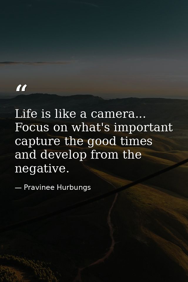 Life is like a camera... Focus on what's important capture the good times and develop from the negative. — Pravinee Hurbungs