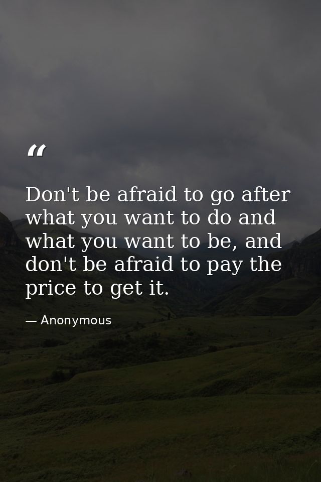 Don't be afraid to go after what you want to do and what you want to be, and don't be afraid to pay the price to get it. — Anonymous
