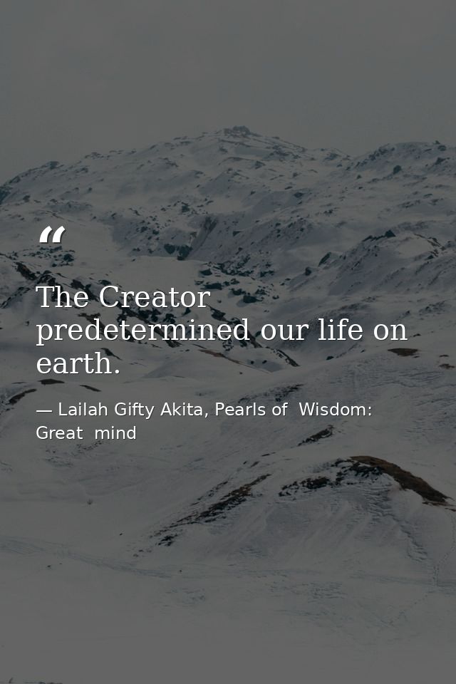 The Creator predetermined our life on earth. — Lailah Gifty Akita, Pearls of  Wisdom: Great  mind