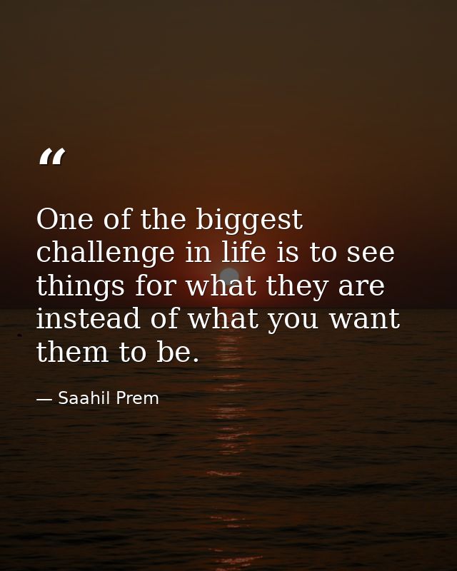 One of the biggest challenge in life is to see things for what they are instead of what you want them to be. — Saahil Prem