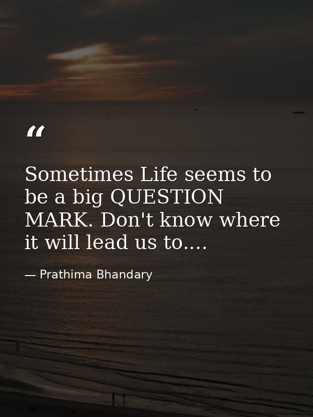 Sometimes Life seems to be a big QUESTION MARK. Don't know where it will lead us to.... — Prathima Bhandary