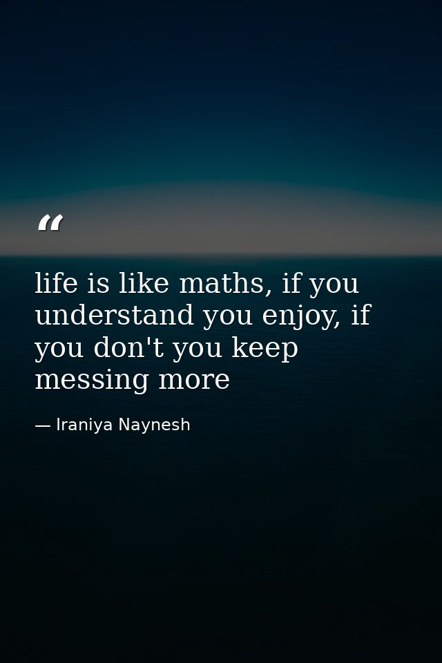 life is like maths, if you understand you enjoy, if you don't you keep messing more — Iraniya Naynesh