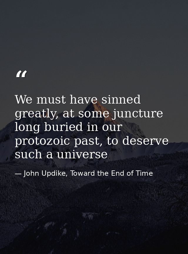 We must have sinned greatly, at some juncture long buried in our protozoic past, to deserve such a universe — John Updike, Toward the End of Time