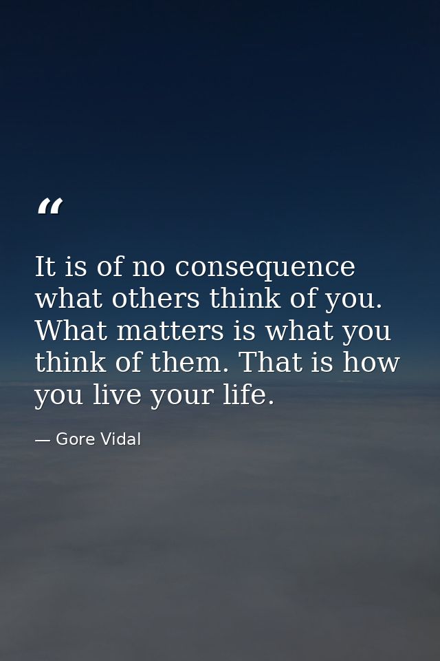 It is of no consequence what others think of you. What matters is what you think of them. That is how you live your life — Gore Vidal