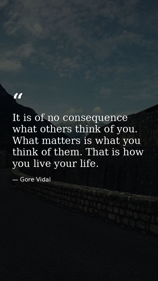 It is of no consequence what others think of you. What matters is what you think of them. That is how you live your life — Gore Vidal