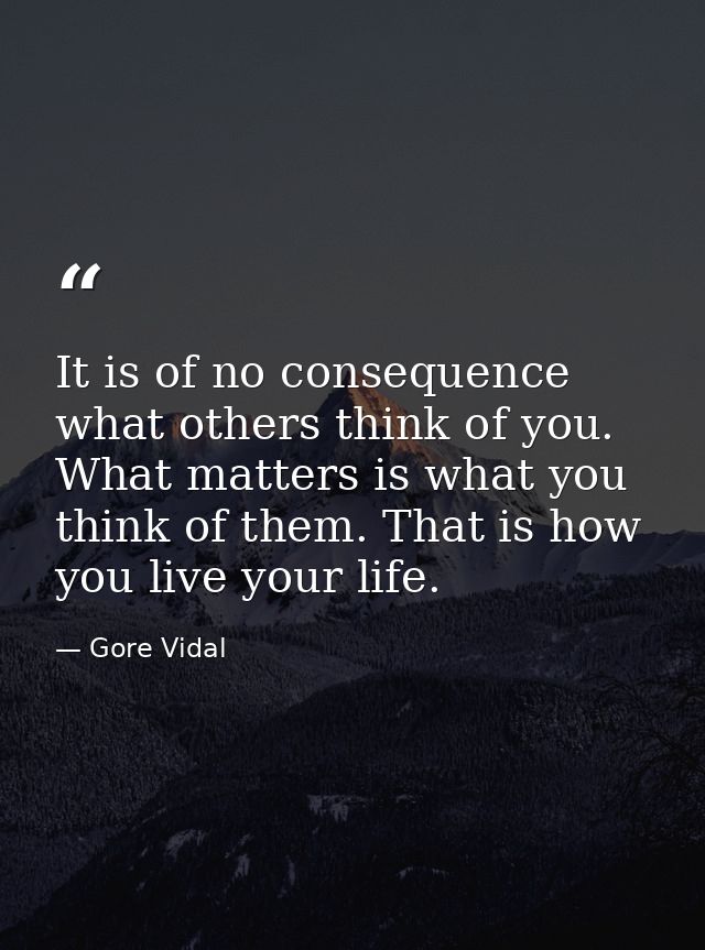 It is of no consequence what others think of you. What matters is what you think of them. That is how you live your life — Gore Vidal