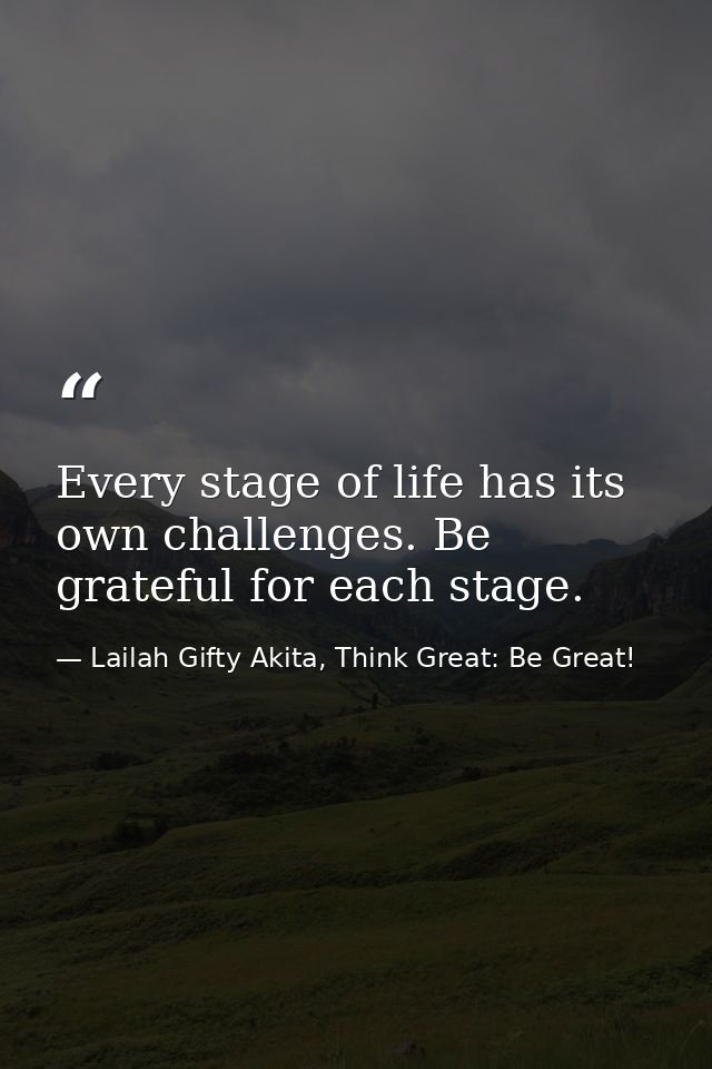 Every stage of life has its own challenges. Be grateful for each stage. — Lailah Gifty Akita, Think Great: Be Great!