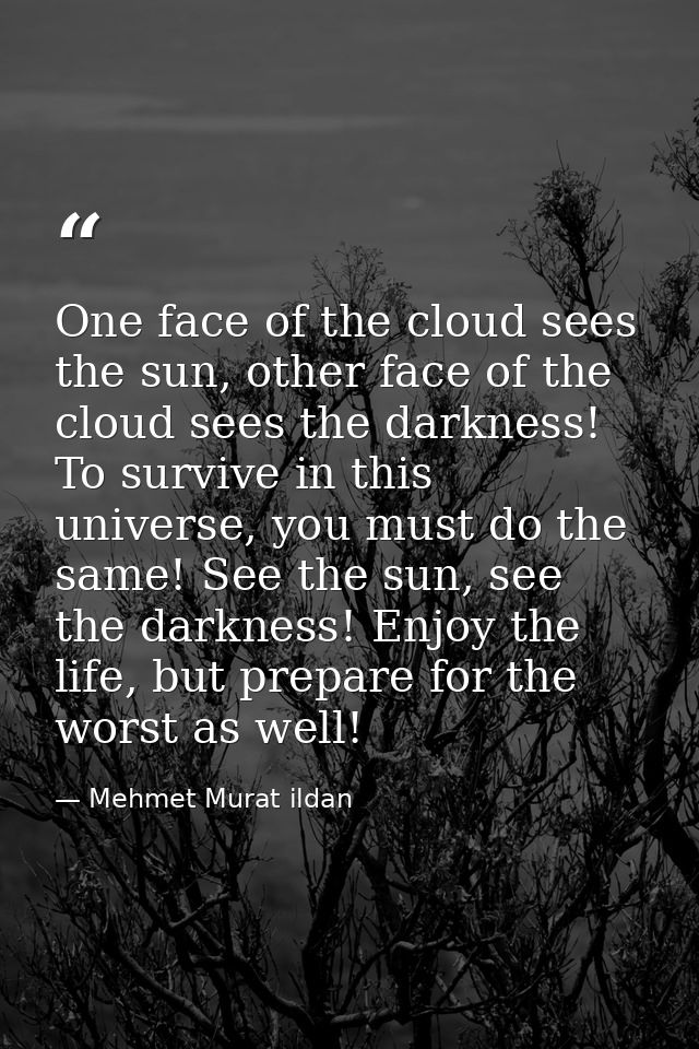 One face of the cloud sees the sun, other face of the cloud sees the darkness! To survive in this universe, you must do  — Mehmet Murat ildan